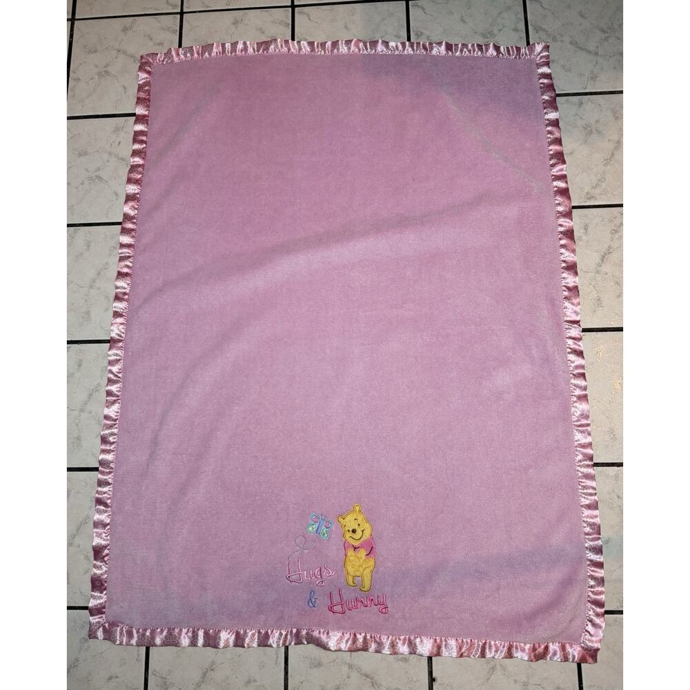 Disney Baby Winnie the Pooh Pink Plush Blanket Satin Trim Lovey “Hugs & Hunny”